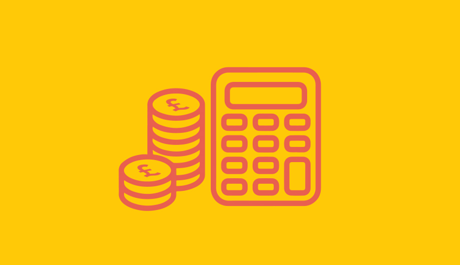 Illustration of a pile of coins and a calculator